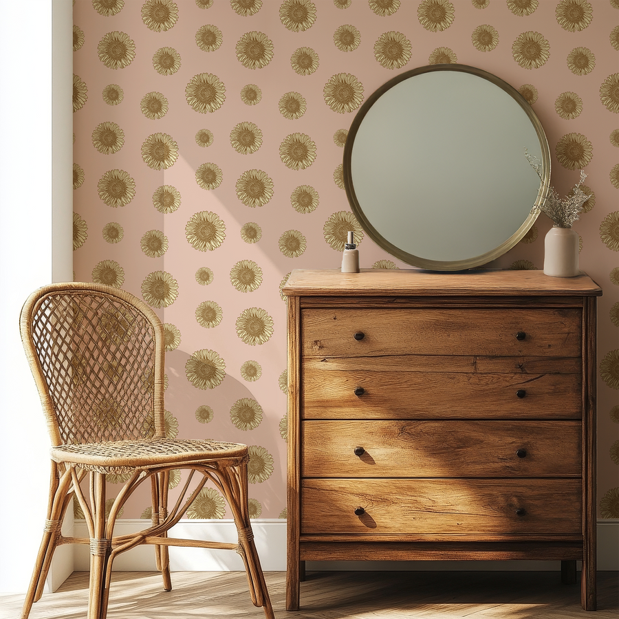 Safran - Vintage Sonnenblumen-Tapete