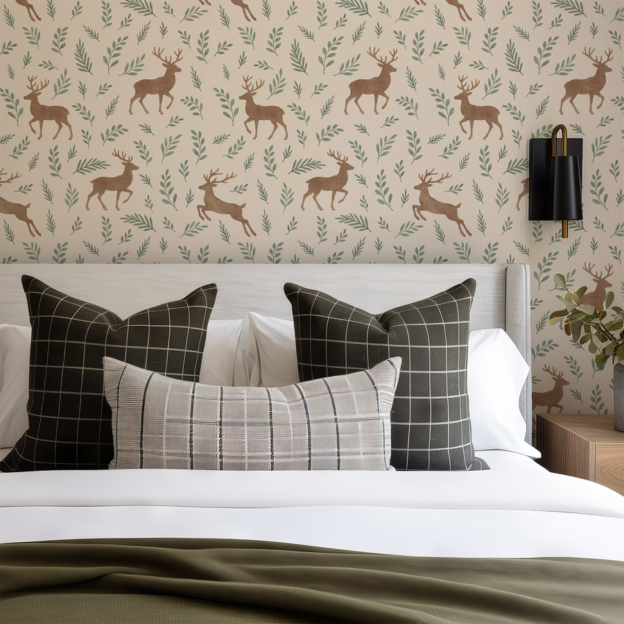 Hunter – Elegante Tapete mit Hirsch- und Blattmotiven