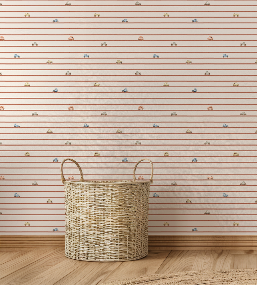 Stanley - Mini Cars Vintage Stripe Tapete