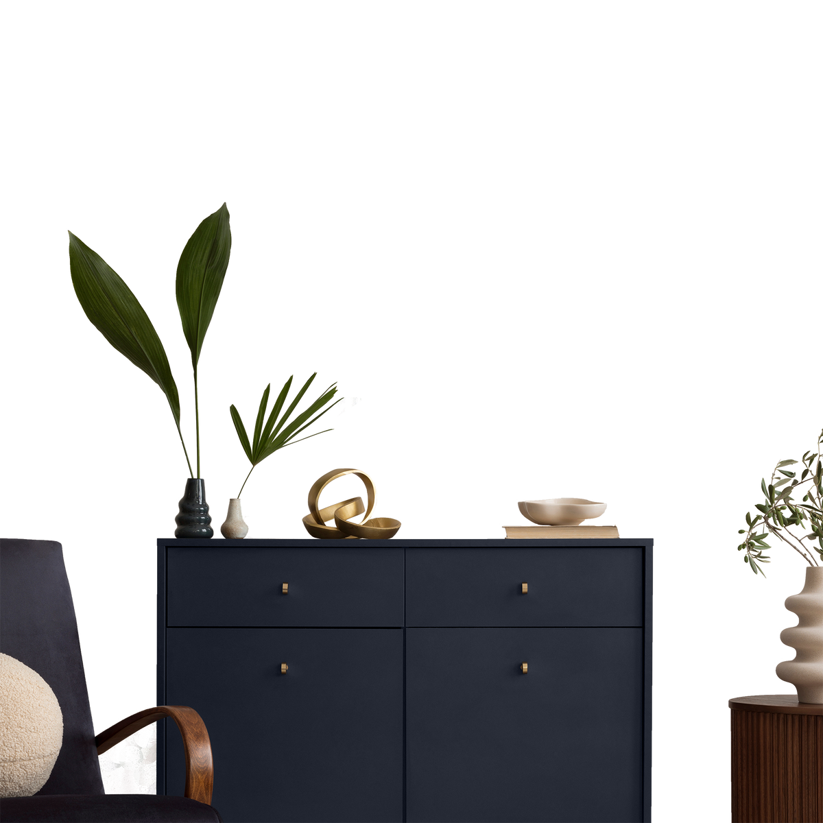 Navy Blue Sideboard with Plants - Transparent