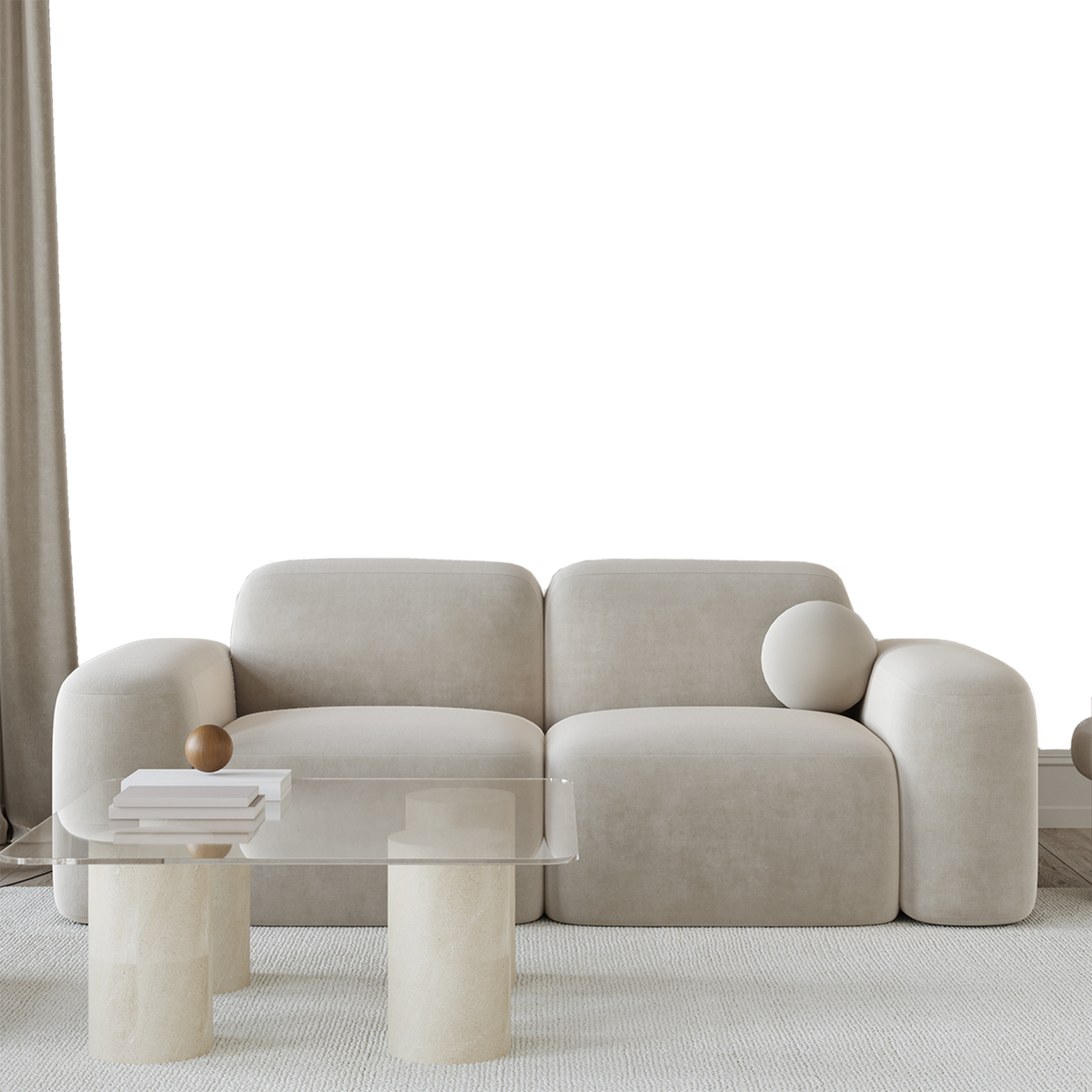 Living Room with Rounded Modern Sofa and Glass Table - Transparent